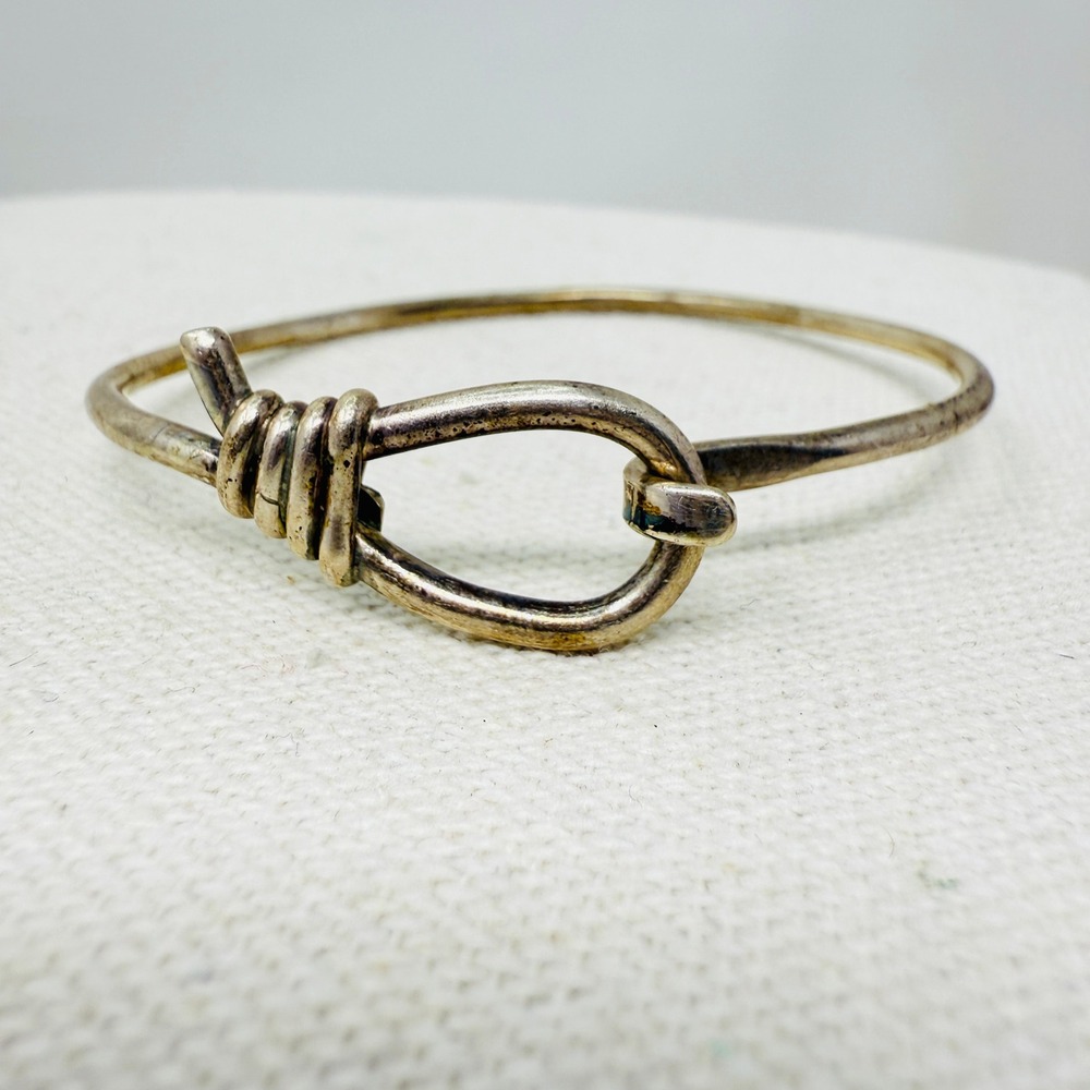 Artisan Made Bangle Bracelet Unique Hook Clasp‎ Closure Minimalist Silver Tone